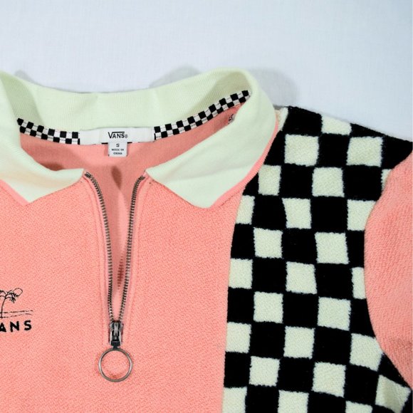 Vans Short Sleeve Terry Cloth Peach + Black & White Checkered Shirt: Size Small - Picture 2 of 5